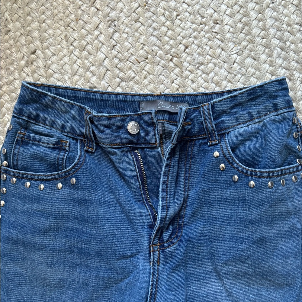 Studded low rice baggy jeans